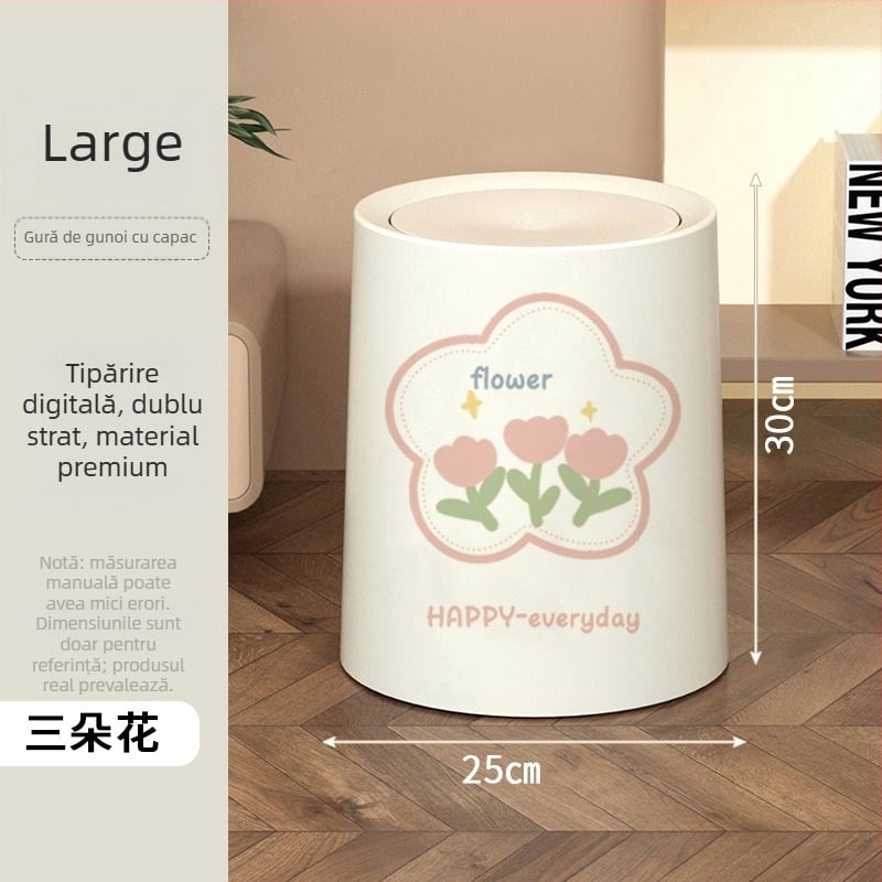 Coș de gunoi cu capac basculant și roți, din plastic, 10 L, pentru uz casnic