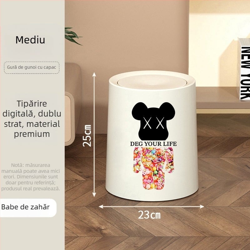 Coș de gunoi cu capac basculant și roți, din plastic, 10 L, pentru uz casnic