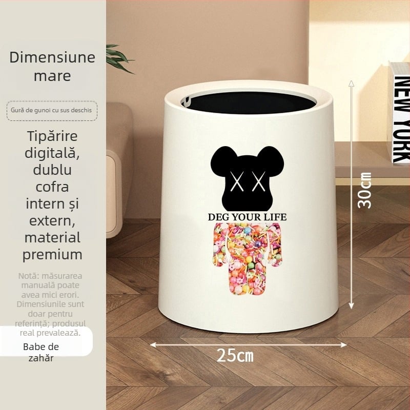 Coș de gunoi cu capac basculant și roți, din plastic, 10 L, pentru uz casnic