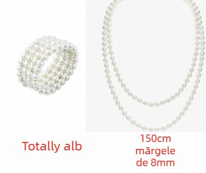 Colier cu perle în stil Gatsby 1920, cu mărgele din sticlă, lanț, finisaj vopsire coaptă, stil Hepburn, retro literar