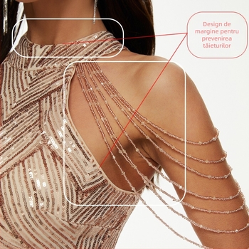 Rochie de sequin cu croială fishtail, lungă, din amestec poliester-elastan, conținut poliester 95%+, talie strânsă, pentru banchete, evenimente și nunți