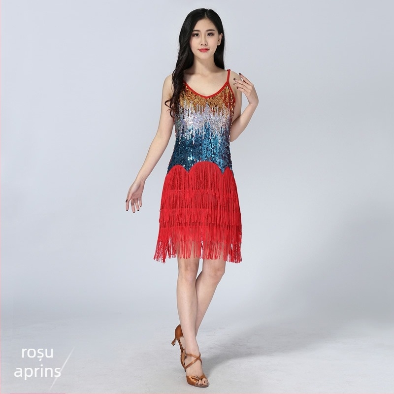Rochie de dans latine cu ciucuri pentru femei adulte – material Milk Silk, 100% poliester, căptușeală Milk Silk, Belly Dance costum