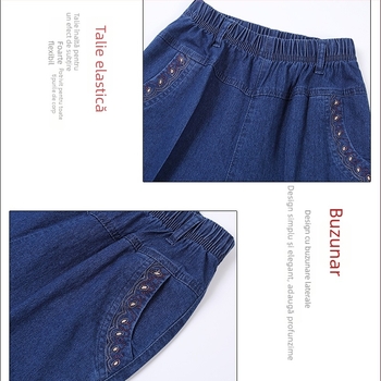 Jean Capri pentru femei de vârstă mijlocie, talie înaltă cu elastic, croială lejeră dreaptă, lungime Capri, peste 95% bumbac, micro-elastic