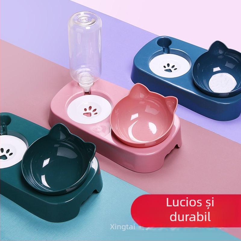 Bol dublu pentru pisică cu alimentare automată