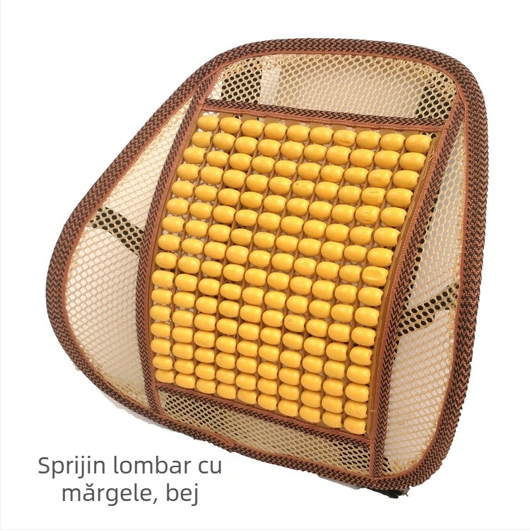 Perna lombară auto cu mărgele din lemn – Kaixiang, umplutură din mărgele din lemn, model nod chinezesc cu caracter norocos