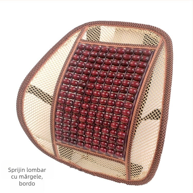 Perna lombară auto cu mărgele din lemn – Kaixiang, umplutură din mărgele din lemn, model nod chinezesc cu caracter norocos