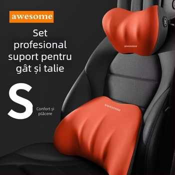 Perna pentru cap și lombară pentru mașină – Spumă cu memorie, material mătase de lapte, potrivire universală