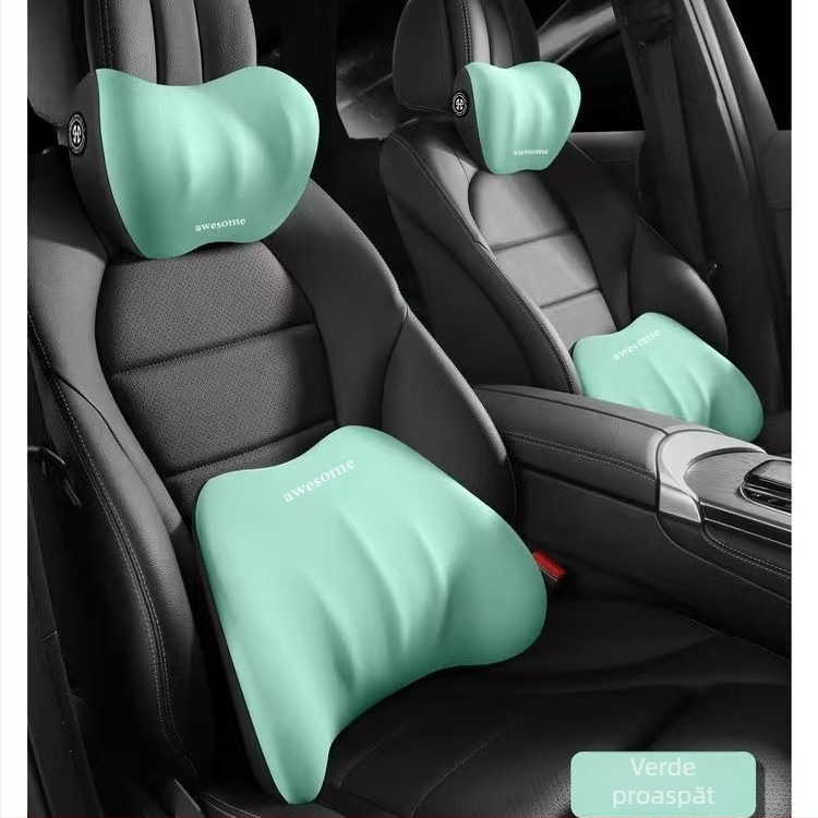Perna pentru cap și lombară pentru mașină – Spumă cu memorie, material mătase de lapte, potrivire universală