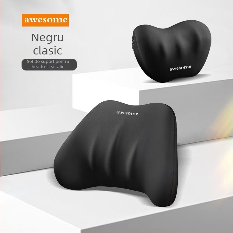 Perna pentru cap și lombară pentru mașină – Spumă cu memorie, material mătase de lapte, potrivire universală