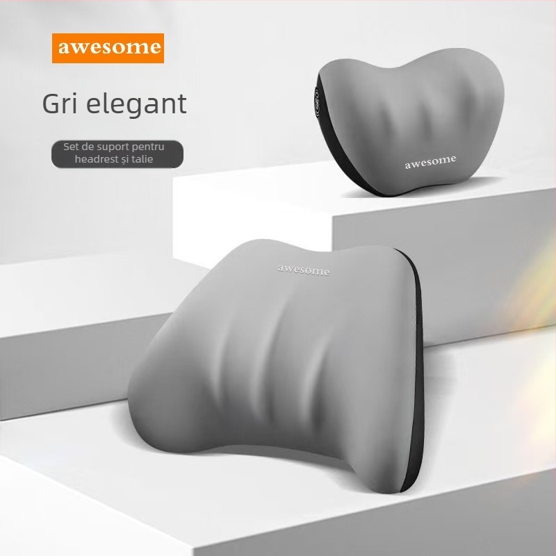 Perna pentru cap și lombară pentru mașină – Spumă cu memorie, material mătase de lapte, potrivire universală