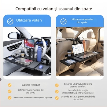 Waytogrow Masă de bord auto – ABS Antialunecare, Placă de masă pliabilă cu rotire și multifuncțională, Montaj pe perete, Compatibil universal