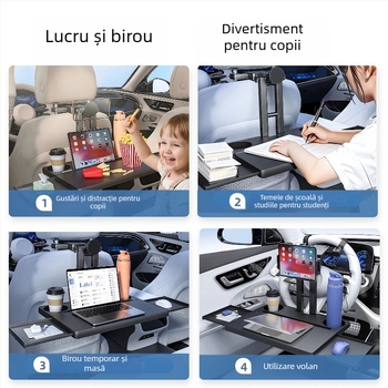 Waytogrow Masă de bord auto – ABS Antialunecare, Placă de masă pliabilă cu rotire și multifuncțională, Montaj pe perete, Compatibil universal