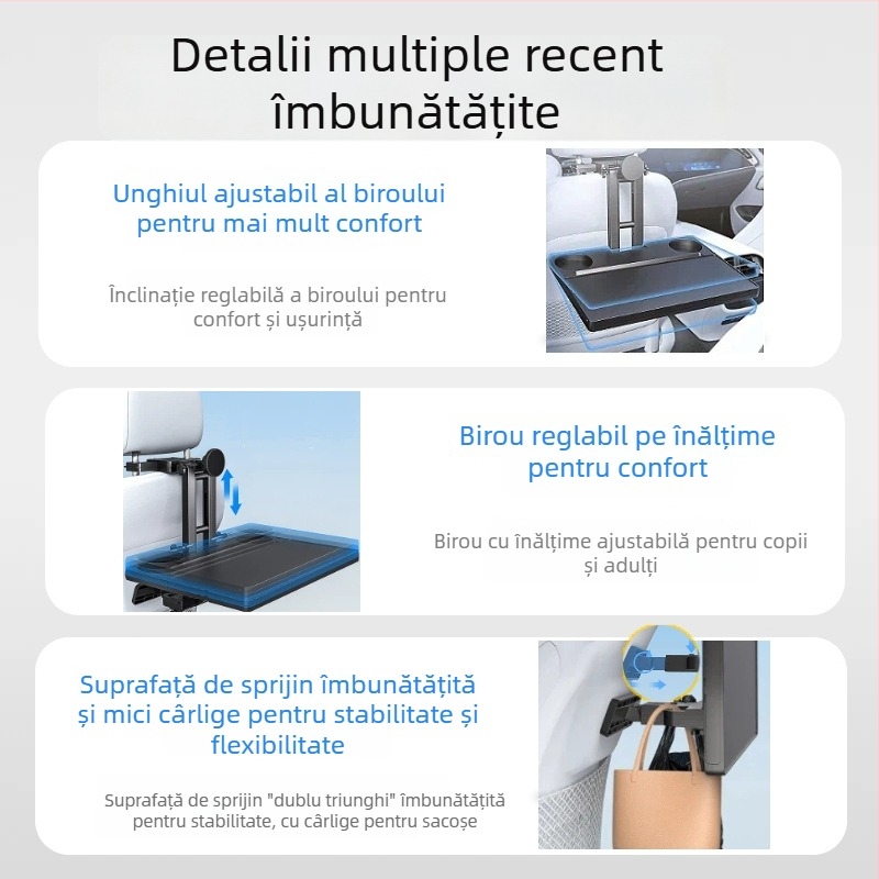 Waytogrow Masă de bord auto – ABS Antialunecare, Placă de masă pliabilă cu rotire și multifuncțională, Montaj pe perete, Compatibil universal