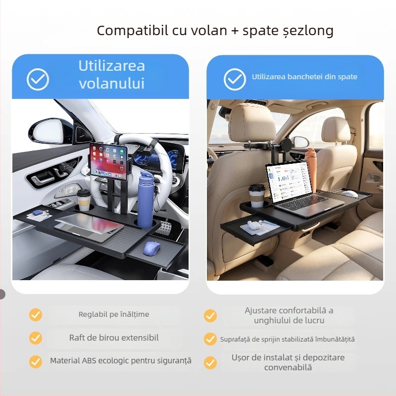 Waytogrow Masă de bord auto – ABS Antialunecare, Placă de masă pliabilă cu rotire și multifuncțională, Montaj pe perete, Compatibil universal