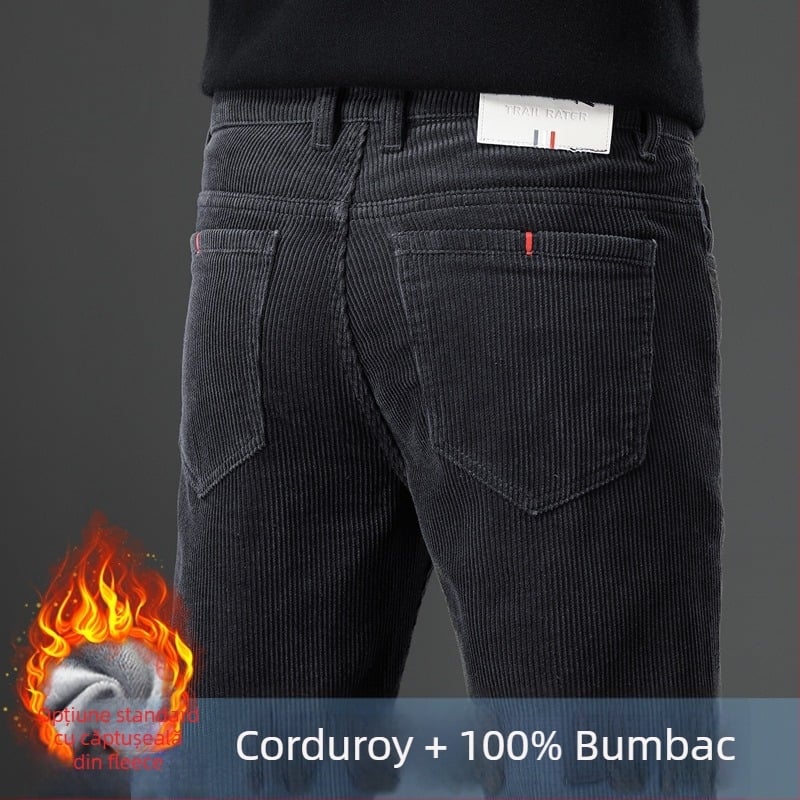 Pantaloni bărbați corduroy cu căptușeală din fleece, croială dreaptă, talie medie, model cu dungi, bumbac, model MZL6009, toamna 2025