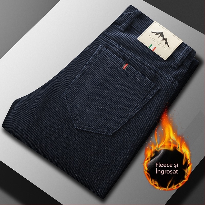 Pantaloni bărbați corduroy cu căptușeală din fleece, croială dreaptă, talie medie, model cu dungi, bumbac, model MZL6009, toamna 2025