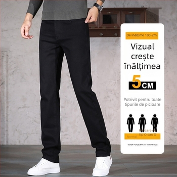 Blugi denim pentru bărbați – căptuți cu fleece, talie medie, croială dreaptă, micro-elasticitate, toamnă 2025