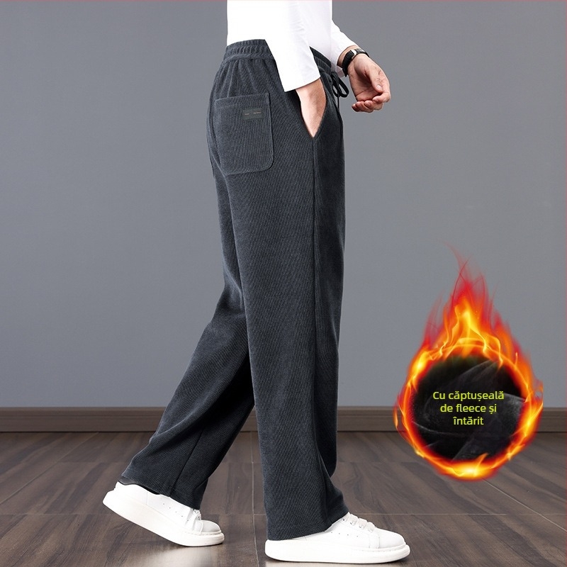 Pantaloni largi pentru bărbați, toamnă-iarnă, țesătură chenille, cu curea, stil Hong Kong