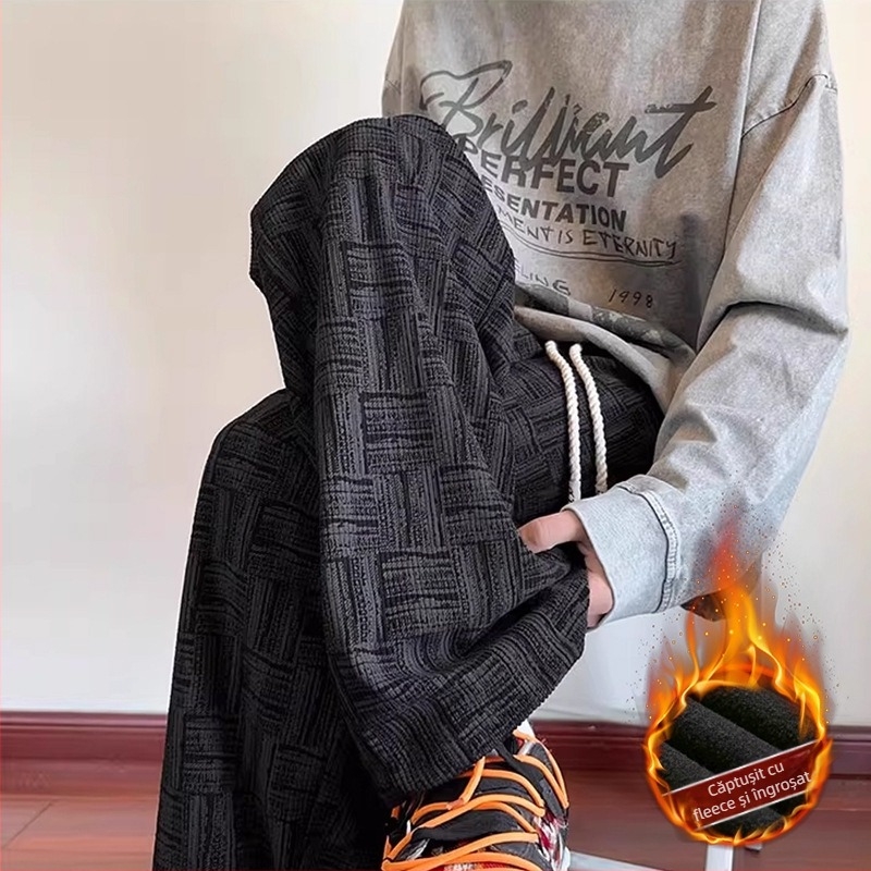 Pantaloni drepti cu model în grilă, talie medie, stil japonez proaspăt, țesătură din amestec de fibre chimice, vară 2025