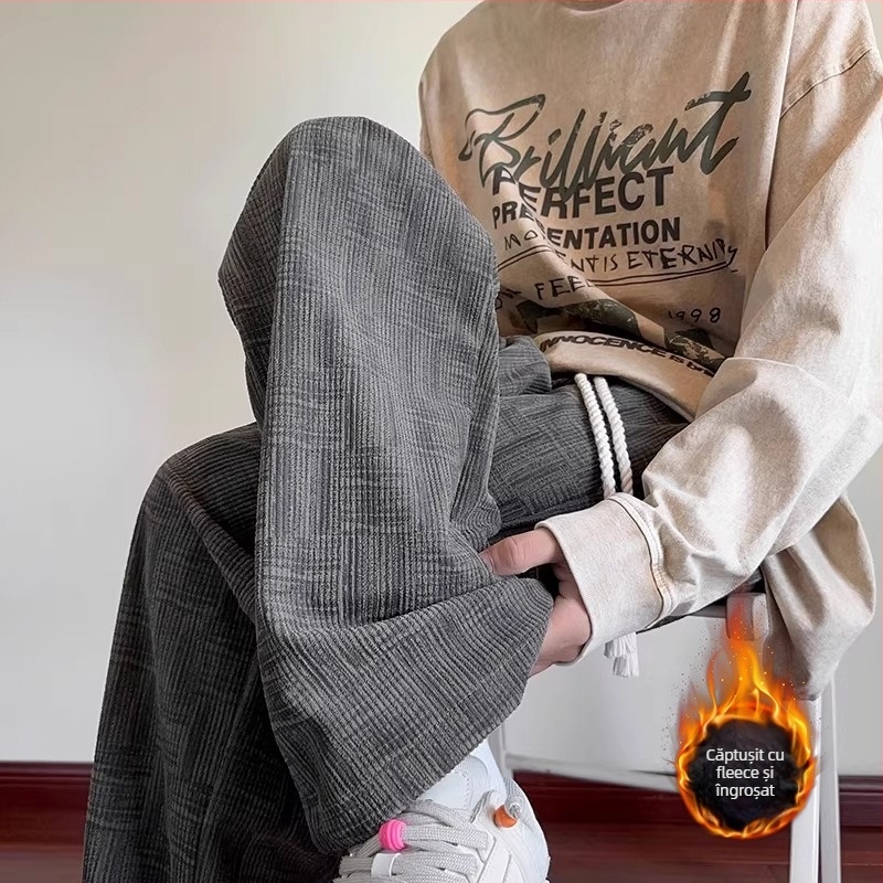 Pantaloni drepti cu model în grilă, talie medie, stil japonez proaspăt, țesătură din amestec de fibre chimice, vară 2025