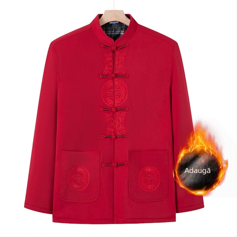 Haină de exterior pentru vârstnici: mâneci lungi, guler stand, pentru iarnă, material gros, buzunare patch tridimensionale