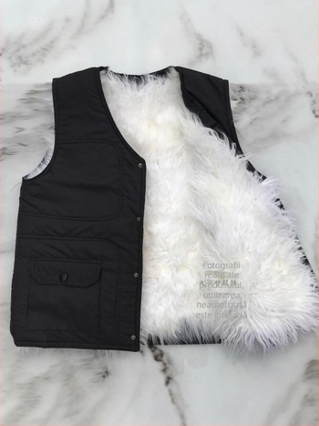 Vesta din lână cu umplutură din bumbac - decolteu în V, model Dungi, căptușeală fleece