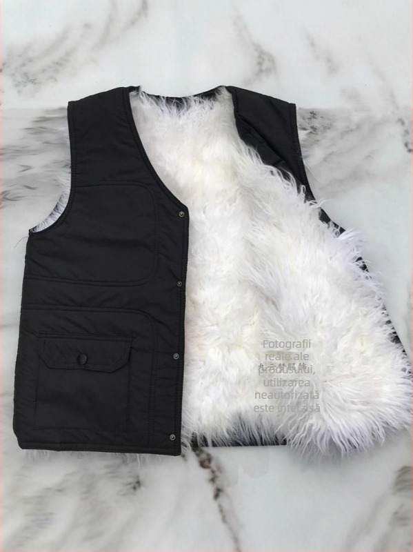 Vesta din lână cu umplutură din bumbac - decolteu în V, model Dungi, căptușeală fleece