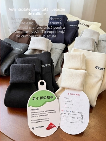 Colanți de iarnă pentru femei - bumbac-Lycra, căptușeală groasă, lungime 9/10, model text 88082, strat de bază