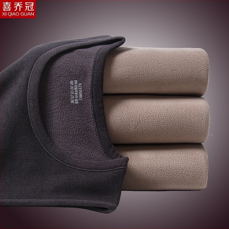 Vesta termică pentru bărbați cu căptușeală de fleece, dublu strat, guler rotund, stil pulover, poliester