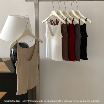 Vestă termică pentru femei, cupe integrate, stil coreean, viscoză, un singur strat, decolteu în V, 251-300 g/m²