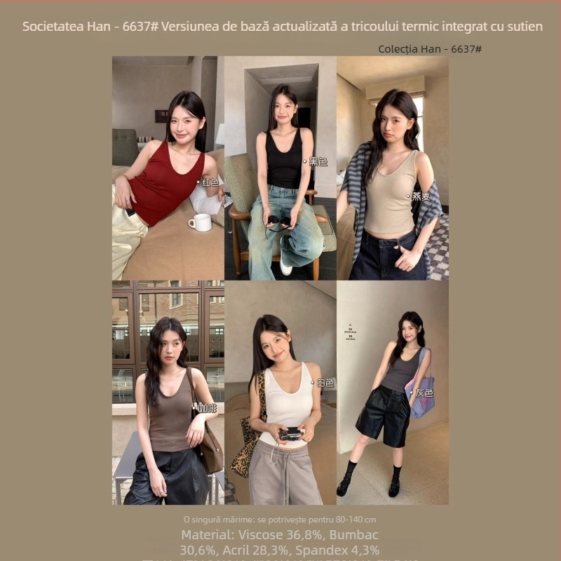 Vestă termică pentru femei, cupe integrate, stil coreean, viscoză, un singur strat, decolteu în V, 251-300 g/m²