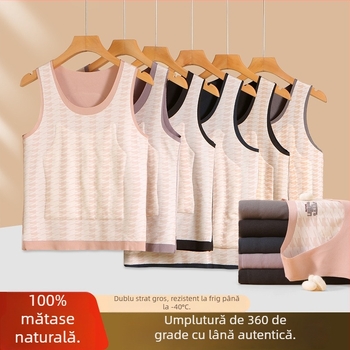 Vesta termică din lână, căptușită cu fleece, unisex, fără cusături, guler rotund, grosime extra 301-350 g/m², 80-90% lână