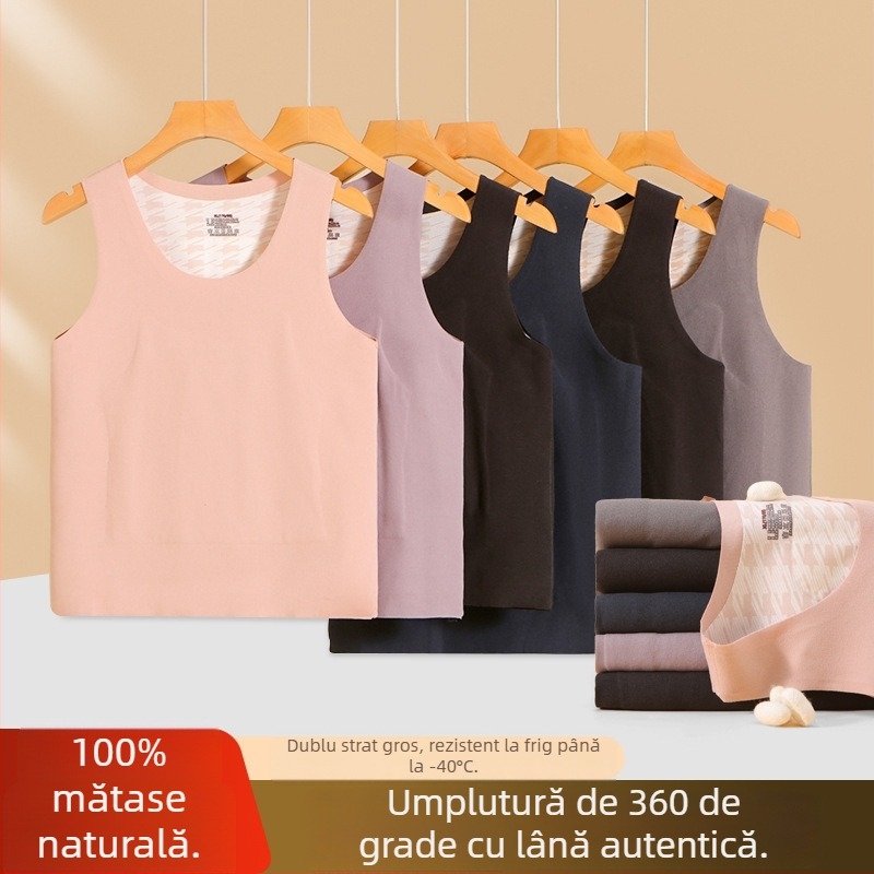 Vesta termică din lână, căptușită cu fleece, unisex, fără cusături, guler rotund, grosime extra 301-350 g/m², 80-90% lână