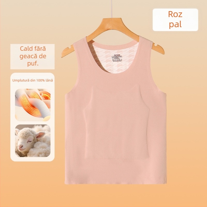 Vesta termică din lână, căptușită cu fleece, unisex, fără cusături, guler rotund, grosime extra 301-350 g/m², 80-90% lână