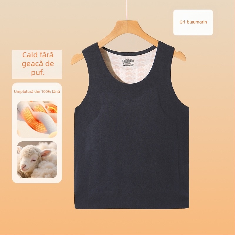 Vesta termică din lână, căptușită cu fleece, unisex, fără cusături, guler rotund, grosime extra 301-350 g/m², 80-90% lână