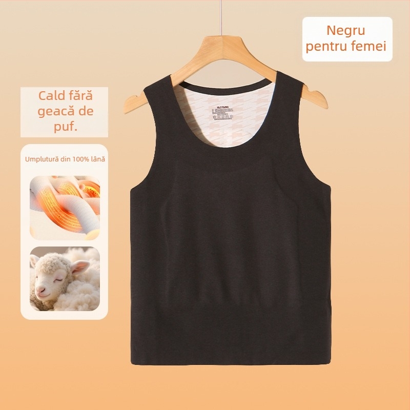 Vesta termică din lână, căptușită cu fleece, unisex, fără cusături, guler rotund, grosime extra 301-350 g/m², 80-90% lână