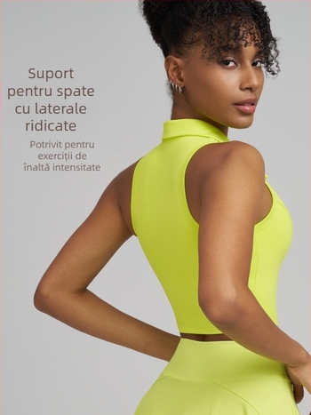 Wharton Top de yoga cu fermoar frontal și pernuțe pentru bust integrate, racerback, sutien sport cu înaltă elasticitate pentru femei, model de toamnă