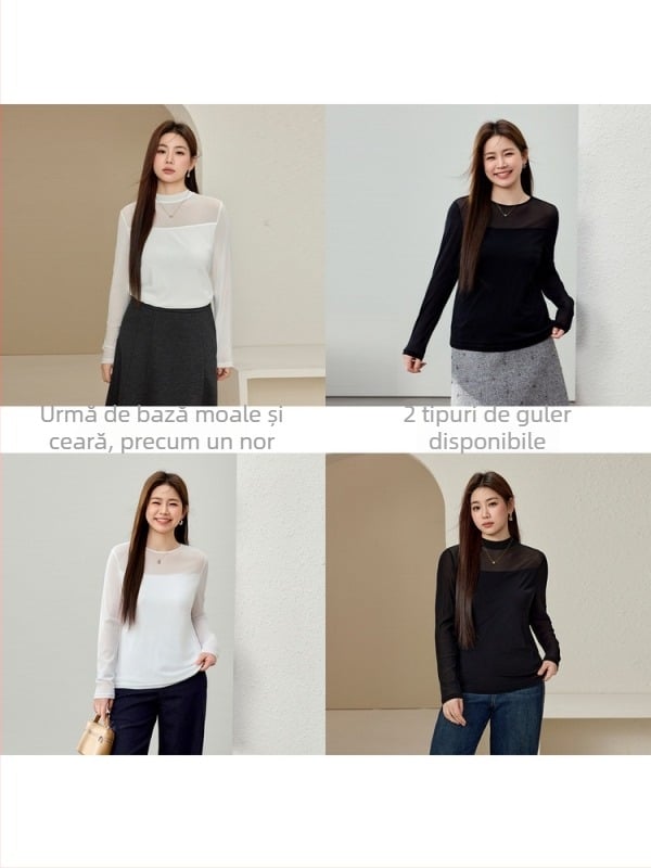 Pulover tricotat cu textură plasă, guler semi-turtleneck, mâneci lungi, grosime medie, pentru femei, iarna 2024