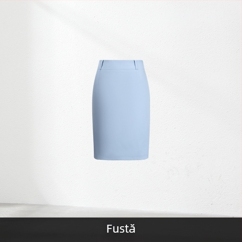 Costum de birou pentru femei din două piese, toamnă 2024, țesătură poliester, 90–95% fibre de poliester, fustă midi, mâneci lungi