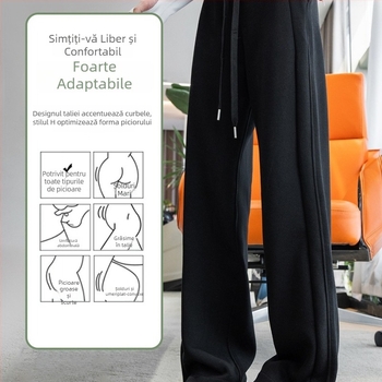 Pantaloni damă din Modal-Spandex, croială lejeră, talie înaltă, lungi, țesătură densă (Modal-Spandex; croială lejeră; talie înaltă; lungi; țesătură densă)