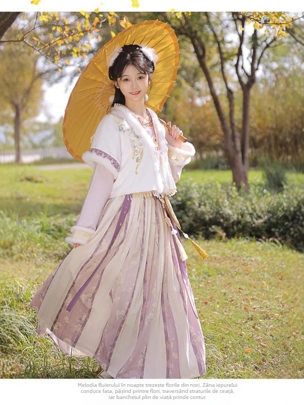 Set feminin în stil Tang, broderie, căptușit cu fleece, gros, cu efect de subțiere a siluetei, toamnă 2024, țesătură poliester, tehnică de imprimare, cod produs A20240548