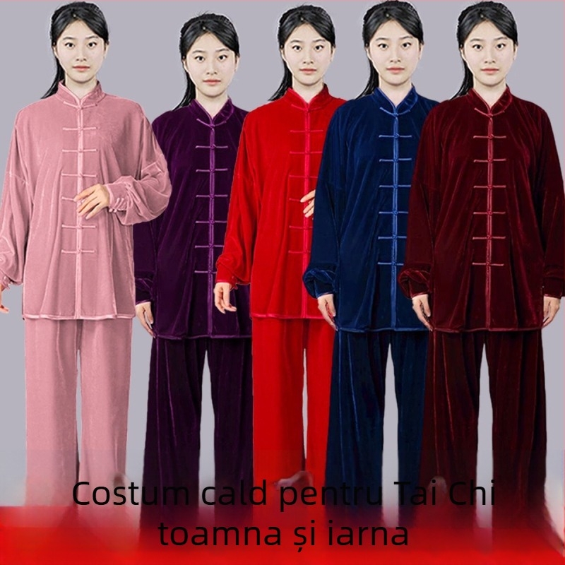 Hyosom Costum Tai Chi pentru femei din catifea Chenille, toamnă-iarnă — cald, gros, cu amestec Spandex-bumbac