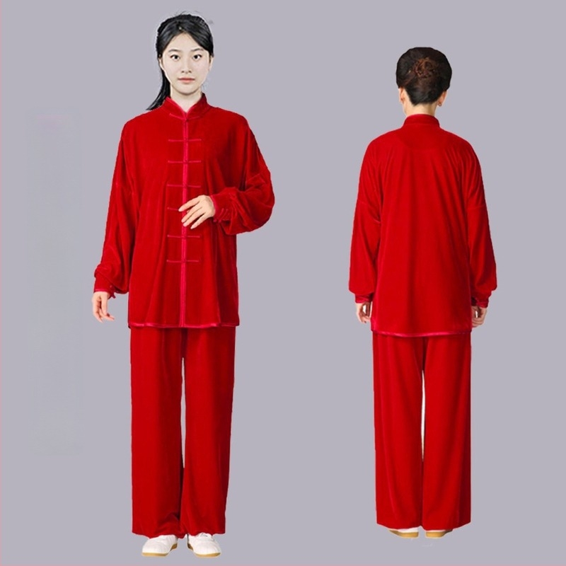 Hyosom Costum Tai Chi pentru femei din catifea Chenille, toamnă-iarnă — cald, gros, cu amestec Spandex-bumbac