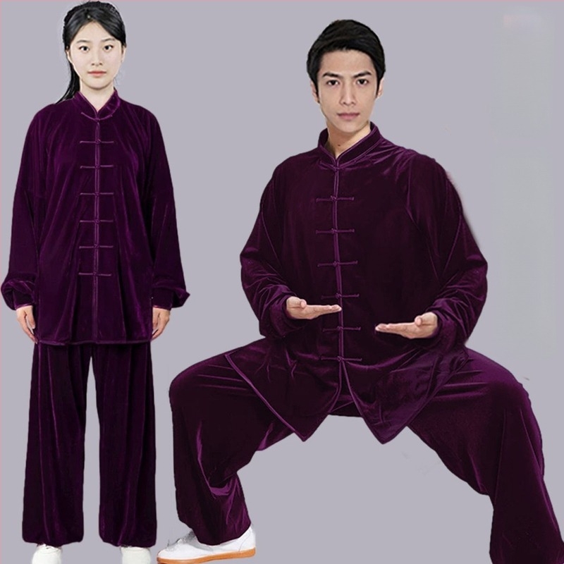 Hyosom Costum Tai Chi pentru femei din catifea Chenille, toamnă-iarnă — cald, gros, cu amestec Spandex-bumbac