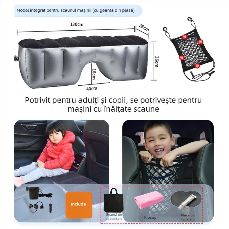 Saltea gonflabilă pentru partea din spate a mașinii - călătorii, umflare rapidă, potrivire universală, PVC cu țesătură velur, încărcare maximă 150 kg