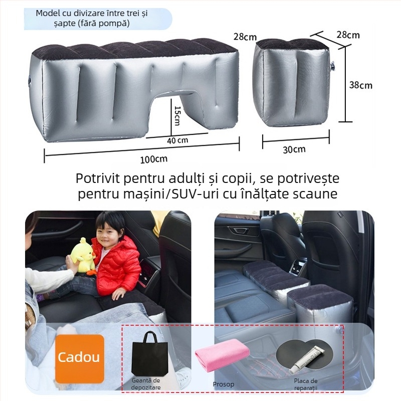 Saltea gonflabilă pentru partea din spate a mașinii - călătorii, umflare rapidă, potrivire universală, PVC cu țesătură velur, încărcare maximă 150 kg