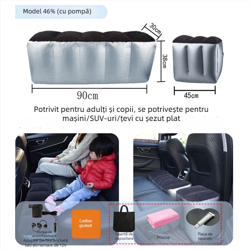 Saltea gonflabilă pentru partea din spate a mașinii - călătorii, umflare rapidă, potrivire universală, PVC cu țesătură velur, încărcare maximă 150 kg