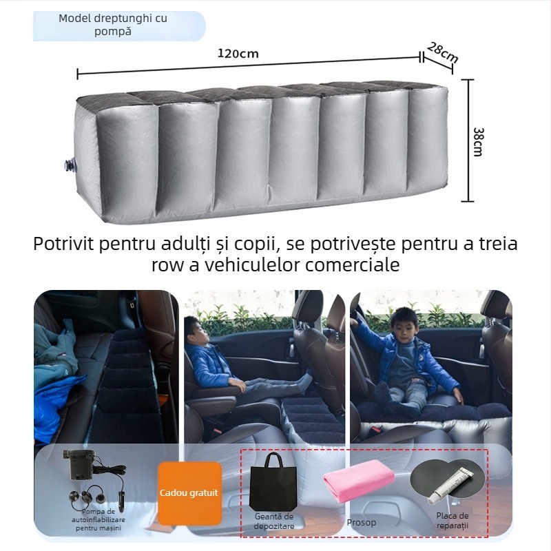 Saltea gonflabilă pentru partea din spate a mașinii - călătorii, umflare rapidă, potrivire universală, PVC cu țesătură velur, încărcare maximă 150 kg
