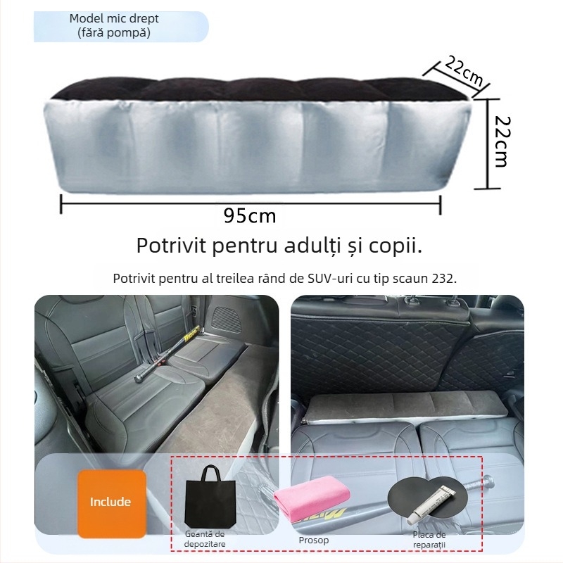 Saltea gonflabilă pentru partea din spate a mașinii - călătorii, umflare rapidă, potrivire universală, PVC cu țesătură velur, încărcare maximă 150 kg