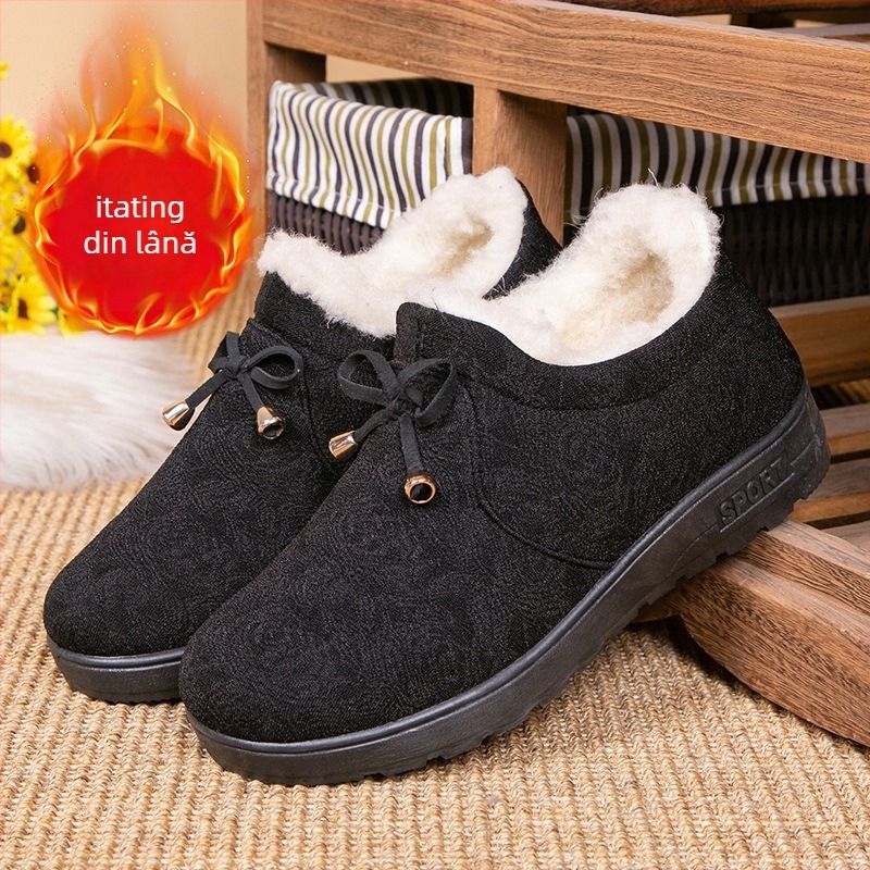 Pantofi de iarnă pentru femei din bumbac, cu căptușeală fleece — partea superioară: bumbac, interior: pluș sintetic, branț: blană sintetică, talpă: cauciuc, vârf rotund